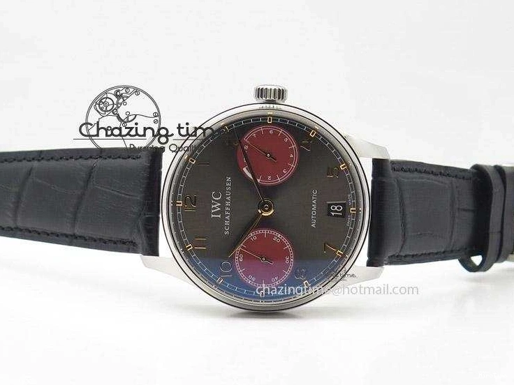 MIROTIME 0416 Breathable Portuguese Real PR IW500127 ZF 1:1 Best Edition Gray Red Dial On Black Leather Strap A 7332